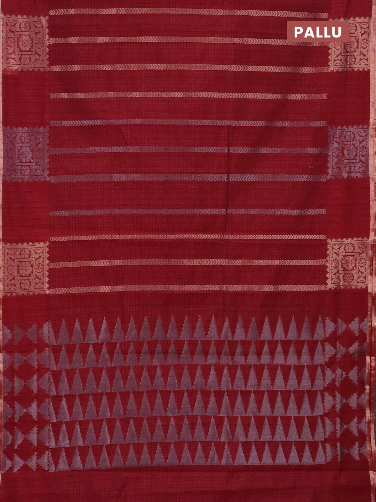 Banarasi semi matka saree maroon with allover silver & gold zari weaves and zari woven butta border - Image 3