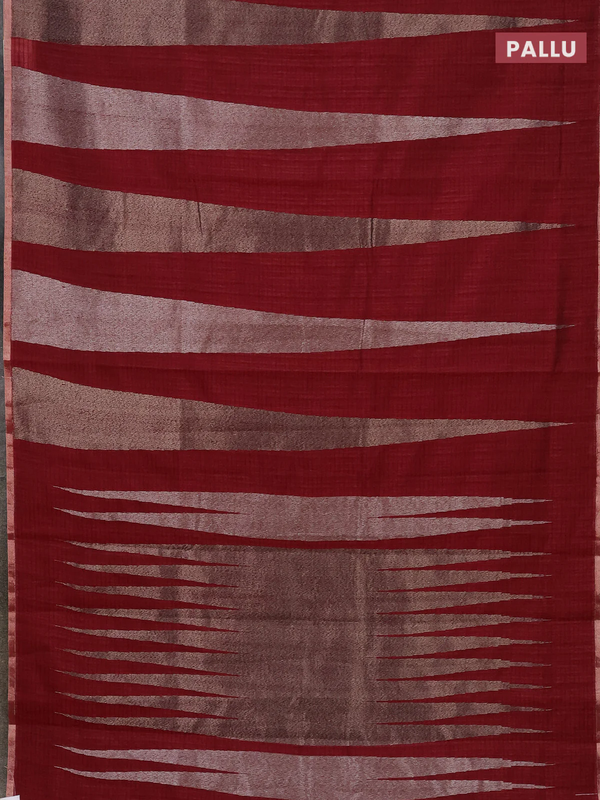 Banarasi semi matka saree maroon with allover thread & silver zari stripe pattern and zari woven piping border - Image 3