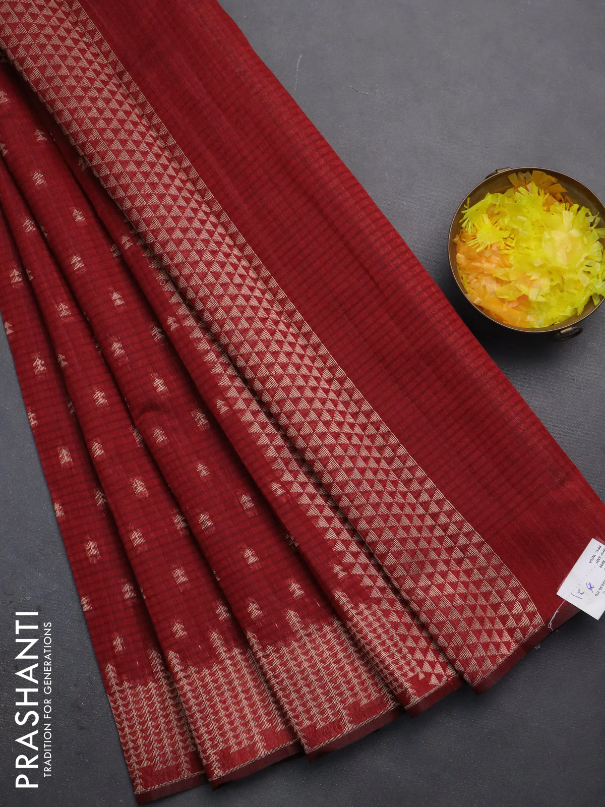 Banarasi semi matka saree maroon with allover zari woven geometric buttas and zari woven border