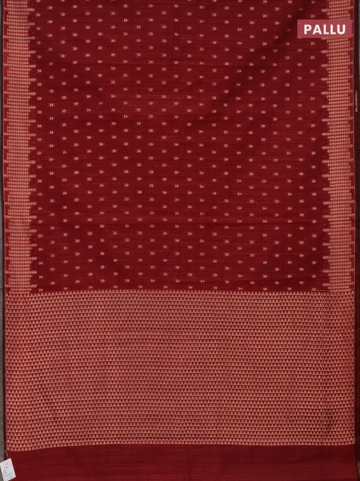 Banarasi semi matka saree maroon with allover zari woven geometric buttas and zari woven border - Image 3
