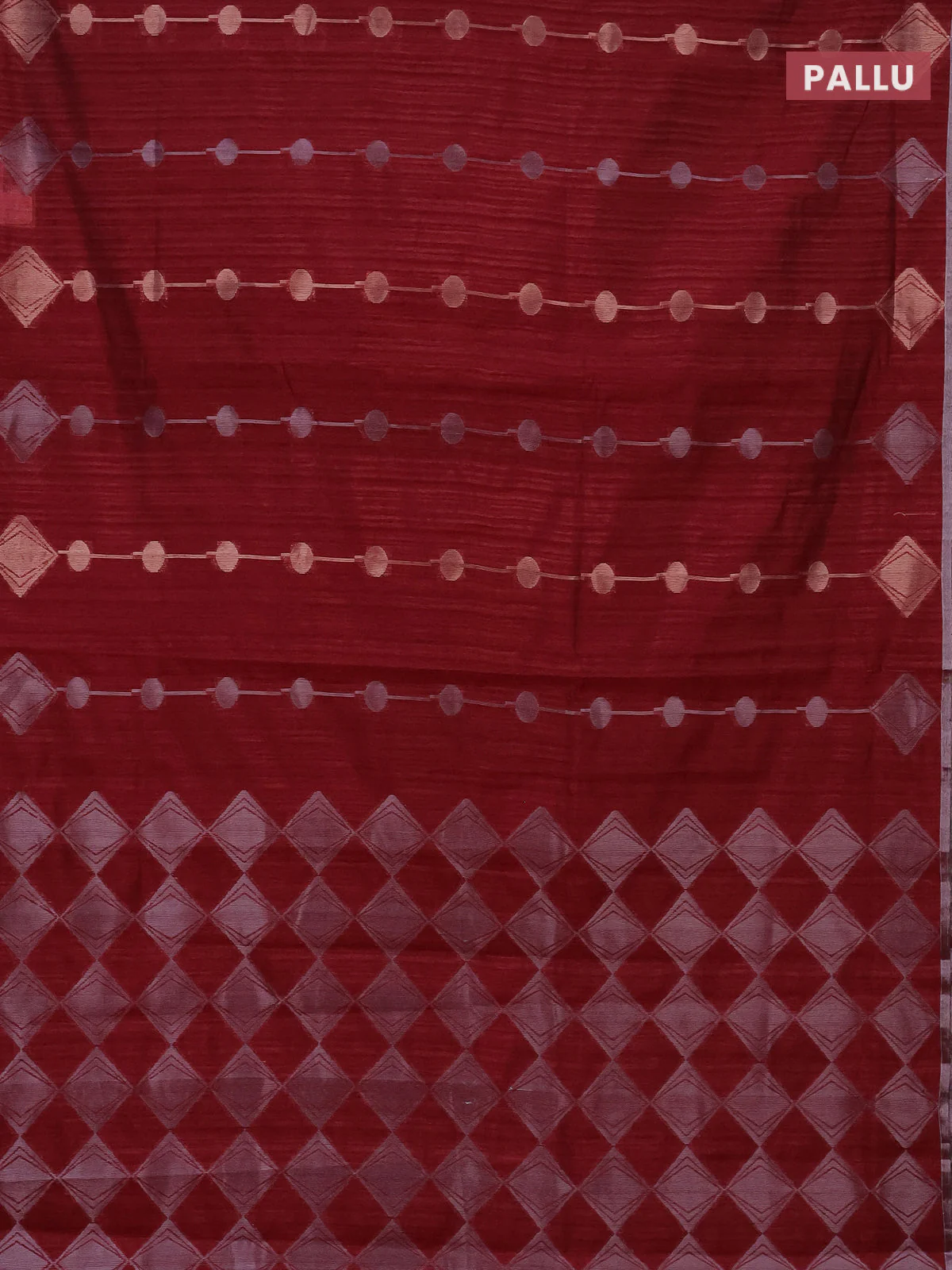 Banarasi semi matka saree maroon with silver & gold geometric weaves and zari woven piping border - Image 3
