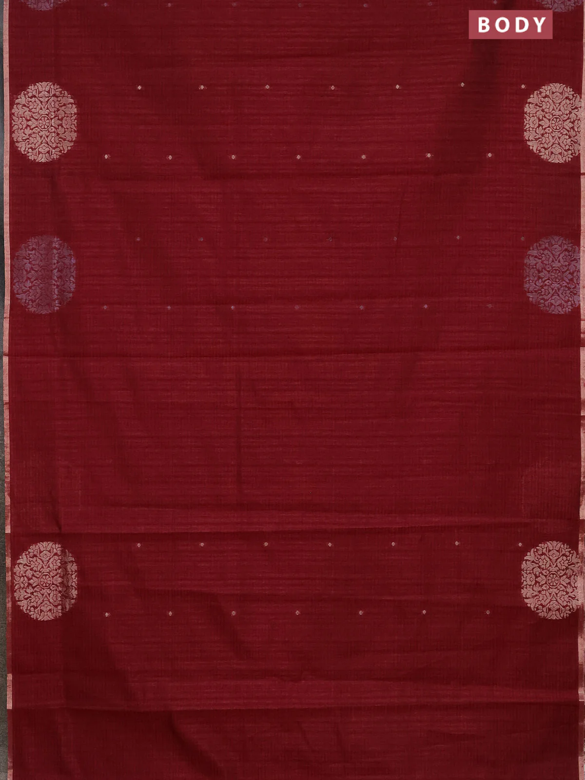 Banarasi semi matka saree maroon with silver & gold zari woven buttas and zari woven butta border - Image 2