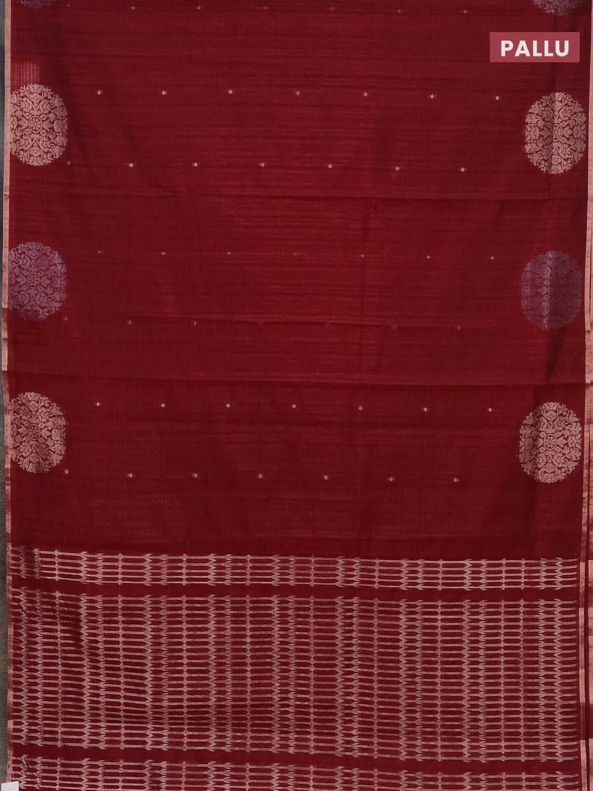 Banarasi semi matka saree maroon with silver & gold zari woven buttas and zari woven butta border - Image 3