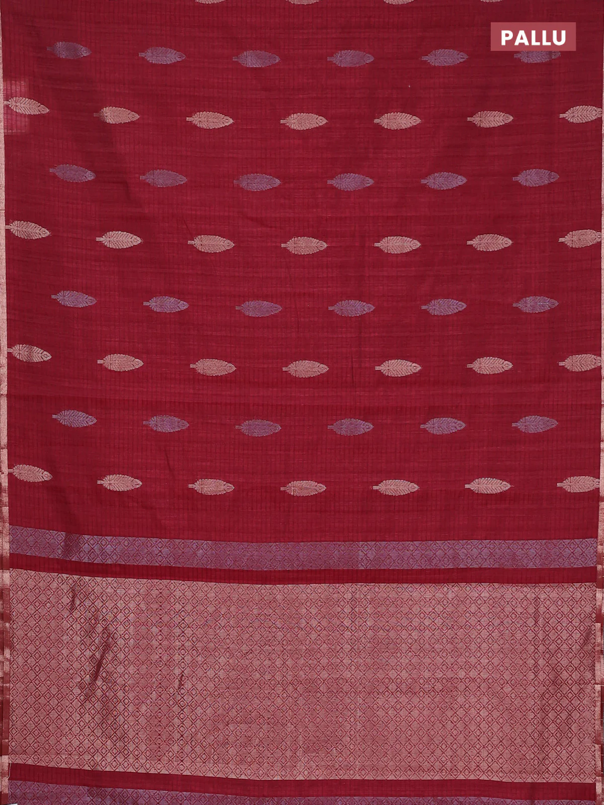 Banarasi semi matka saree maroon with silver & gold zari woven buttas and zari woven piping border - Image 3