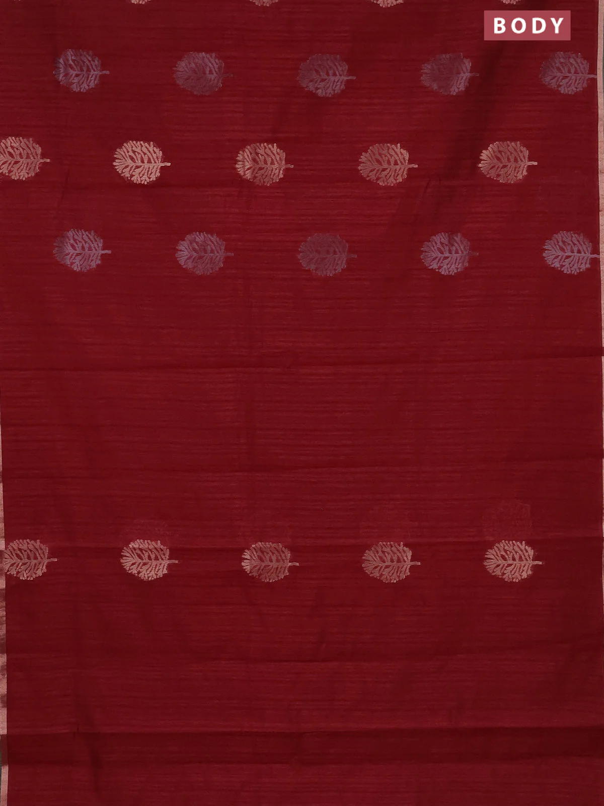 Banarasi semi matka saree maroon with silver & gold zari woven buttas and zari woven piping border - Image 2