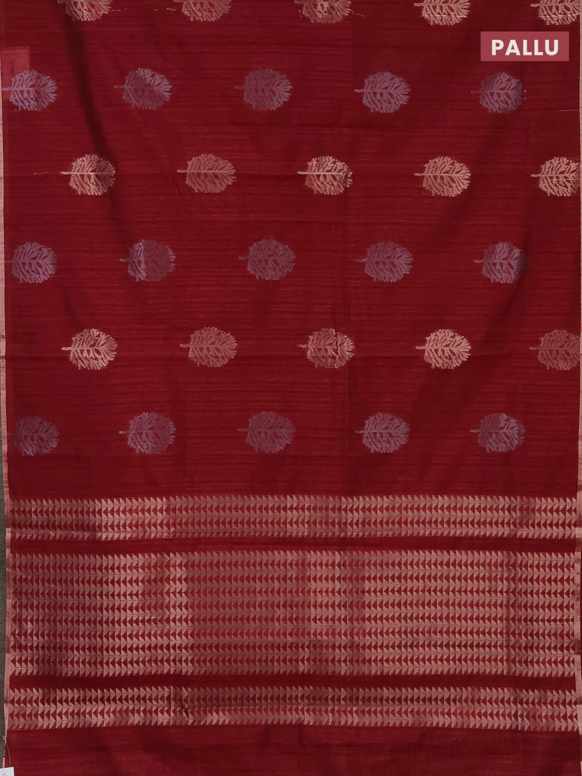 Banarasi semi matka saree maroon with silver & gold zari woven buttas and zari woven piping border - Image 3