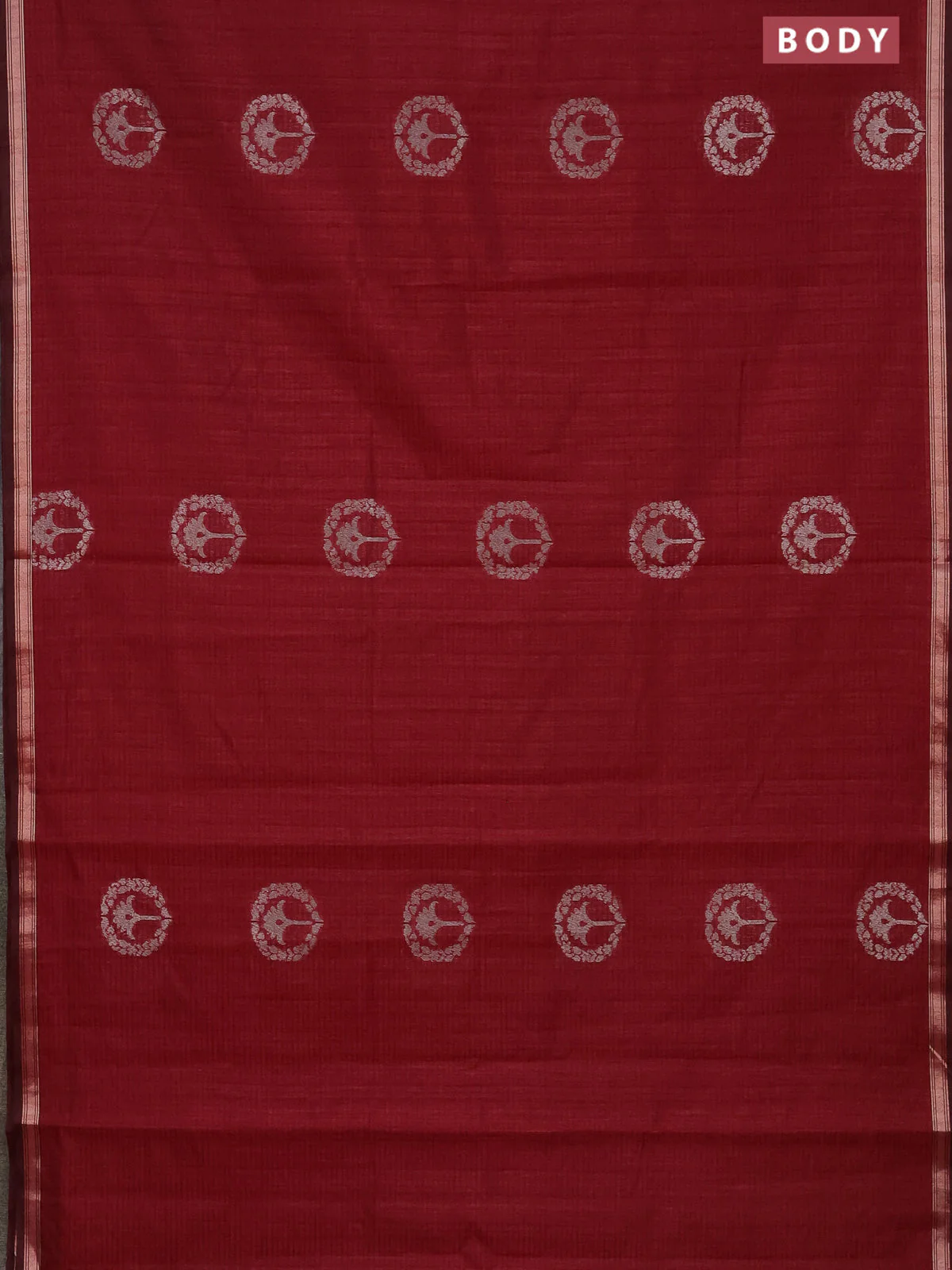 Banarasi semi matka saree maroon with silver & gold zari woven buttas and zari woven piping border - Image 2