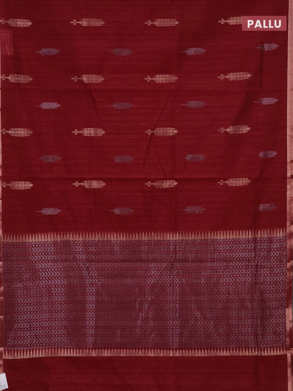 Banarasi semi matka saree maroon with silver & gold zari woven buttas and zari woven piping border - Image 3