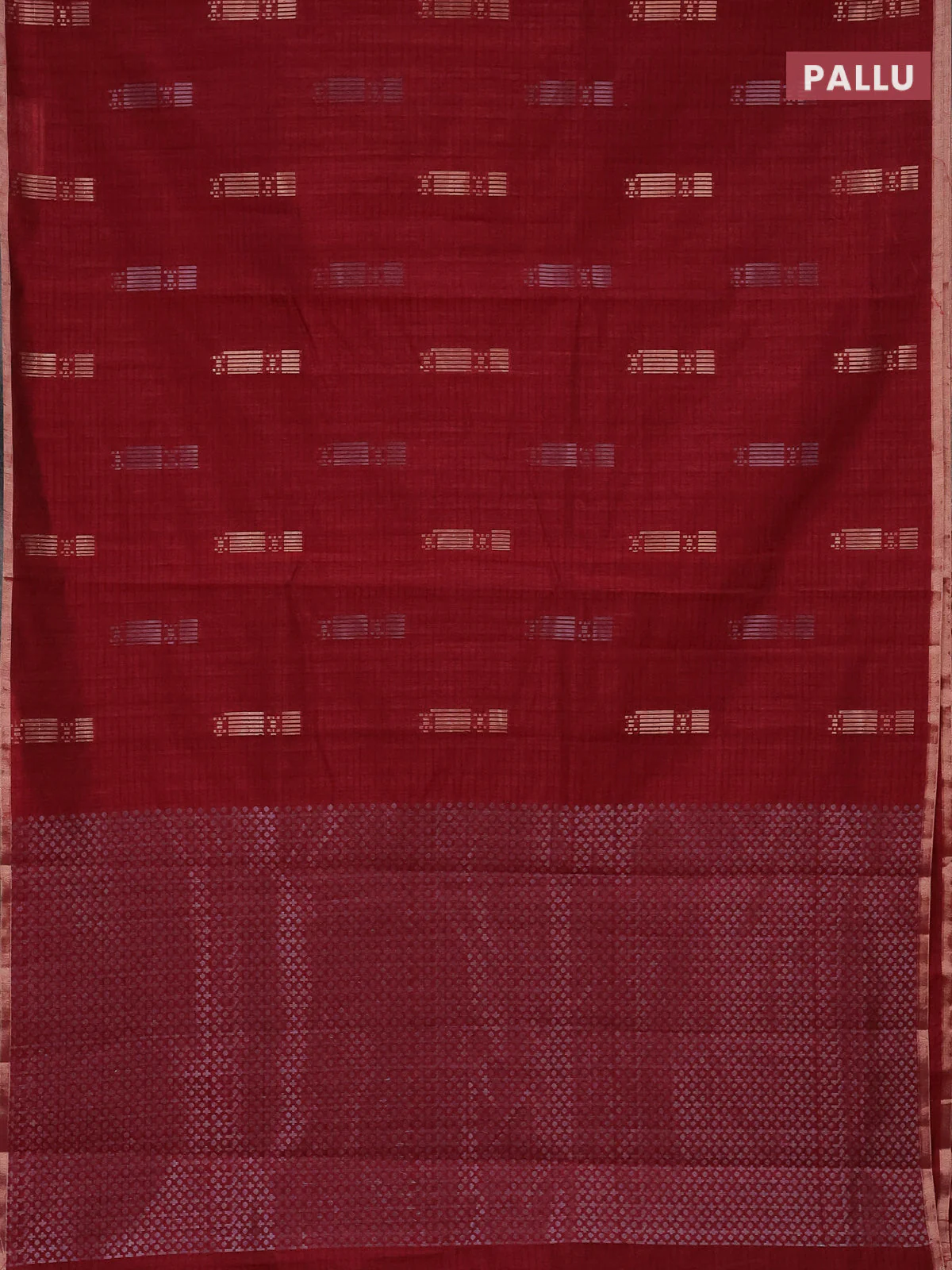 Banarasi semi matka saree maroon with silver & gold zari woven buttas and zari woven piping border - Image 3