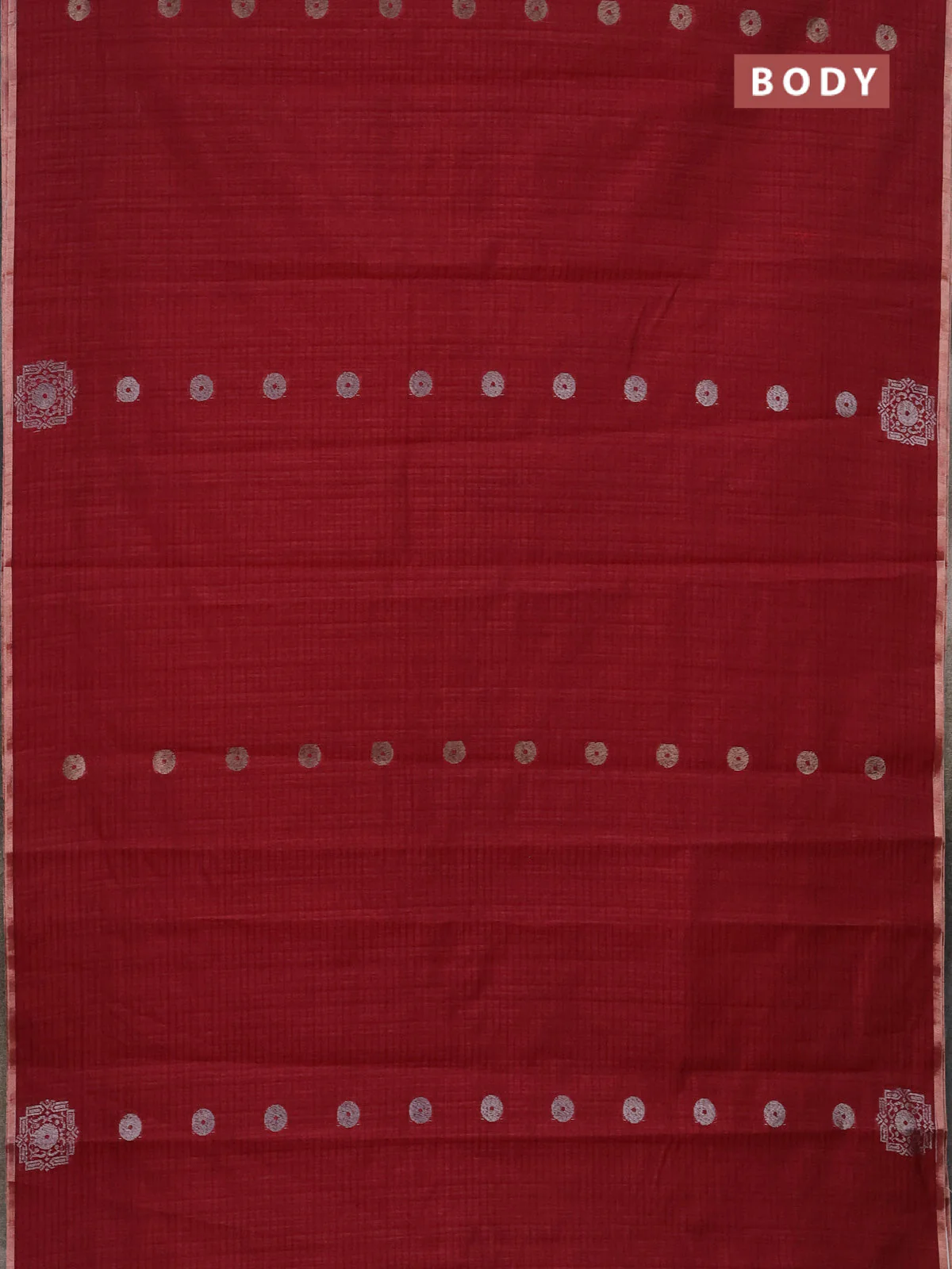 Banarasi semi matka saree maroon with silver & gold zari woven buttas and zari woven piping border - Image 2