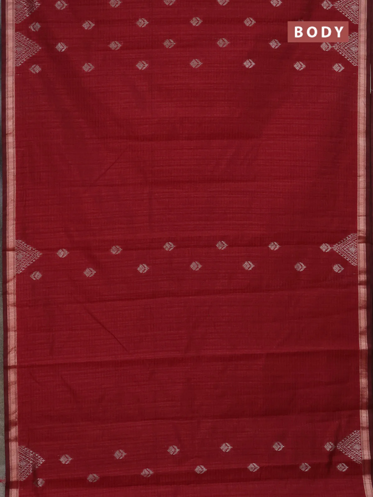 Banarasi semi matka saree maroon with silver zari woven buttas and zari woven border - Image 2