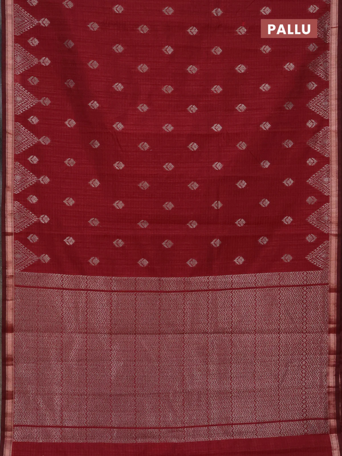 Banarasi semi matka saree maroon with silver zari woven buttas and zari woven border - Image 3