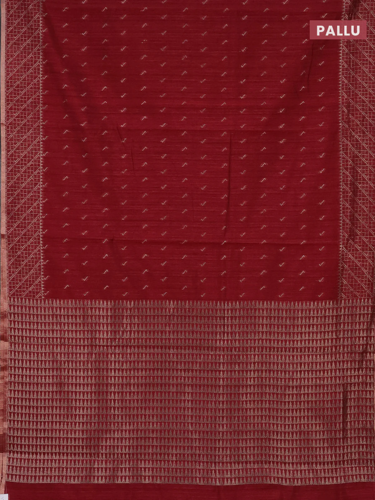 Banarasi semi matka saree maroon with thread & silver zari woven buttas and woven border - Image 3