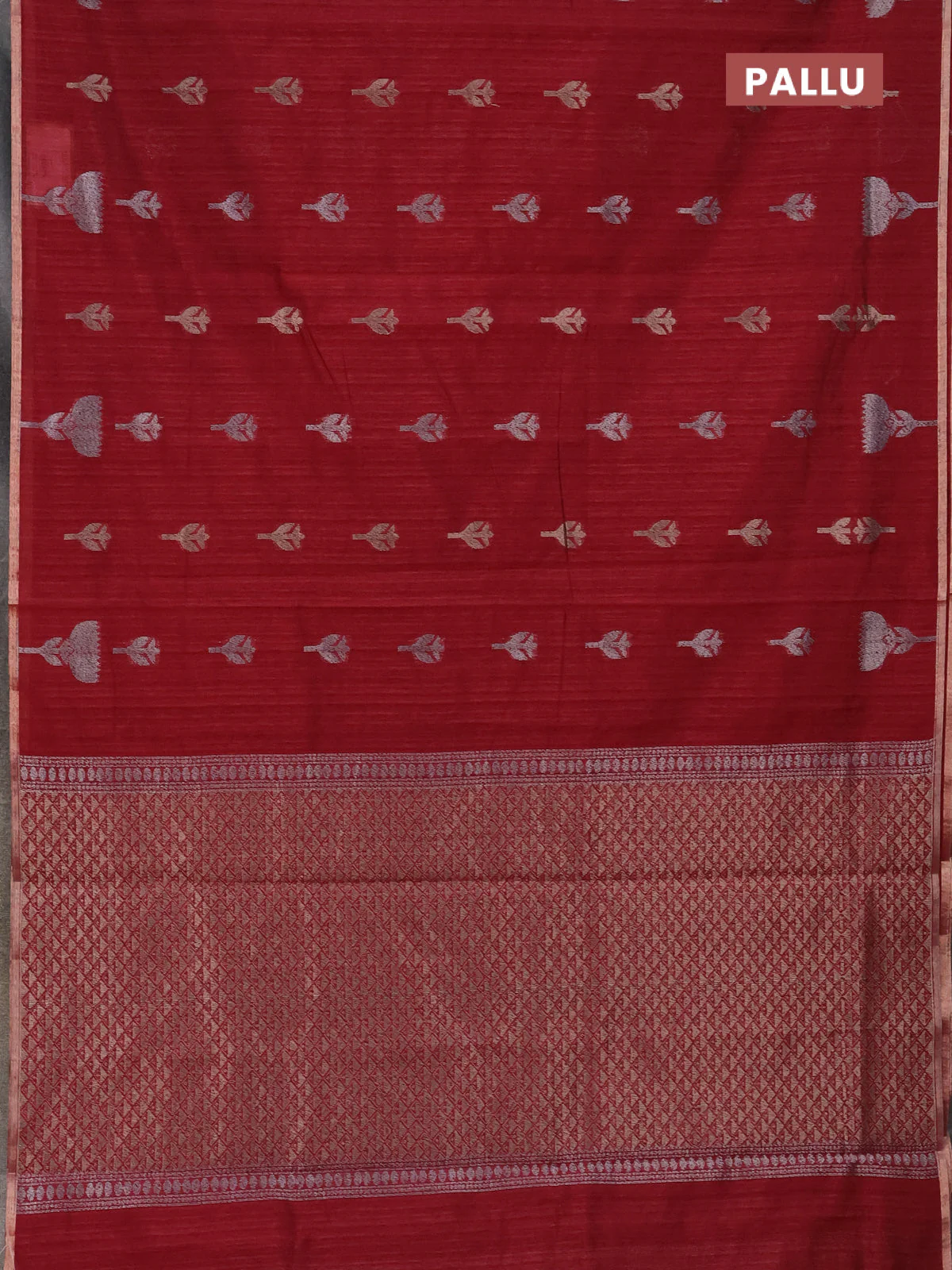 Banarasi semi matka saree maroon with thread & silver zari woven buttas and zari woven piping border - Image 3