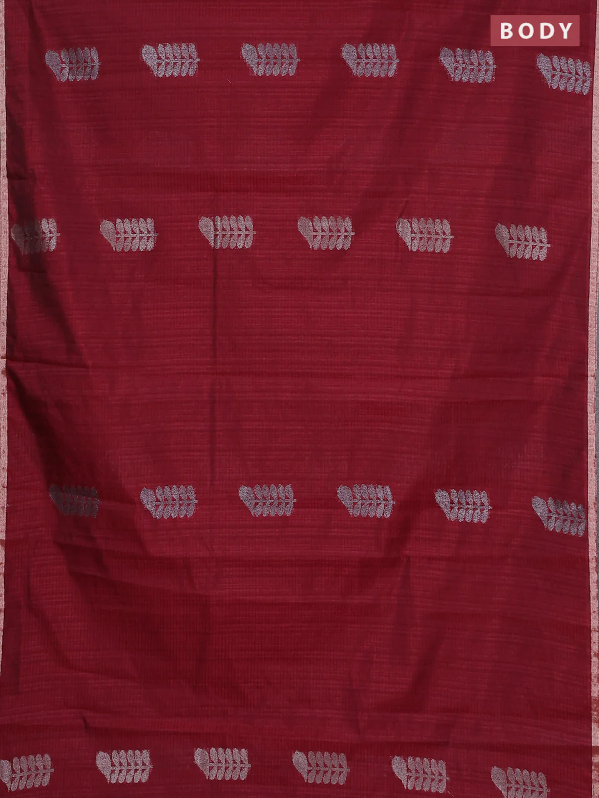 Banarasi semi matka saree maroon with thread & silver zari woven buttas and zari woven piping border - Image 2