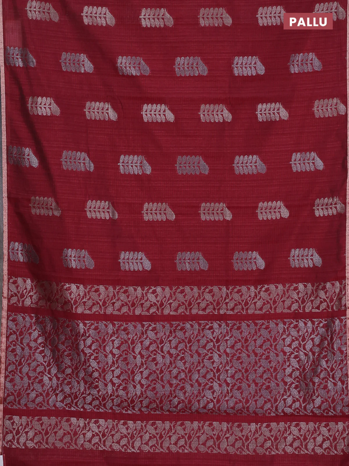 Banarasi semi matka saree maroon with thread & silver zari woven buttas and zari woven piping border - Image 3