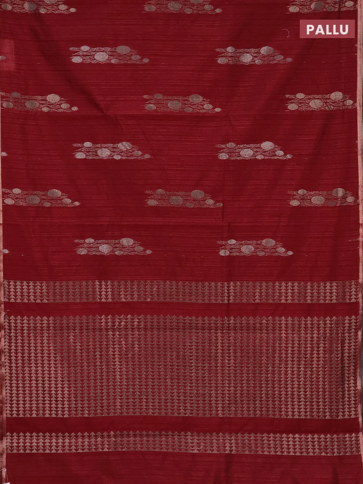 Banarasi semi matka saree maroon with thread & silver zari woven buttas and zari woven piping border - Image 3