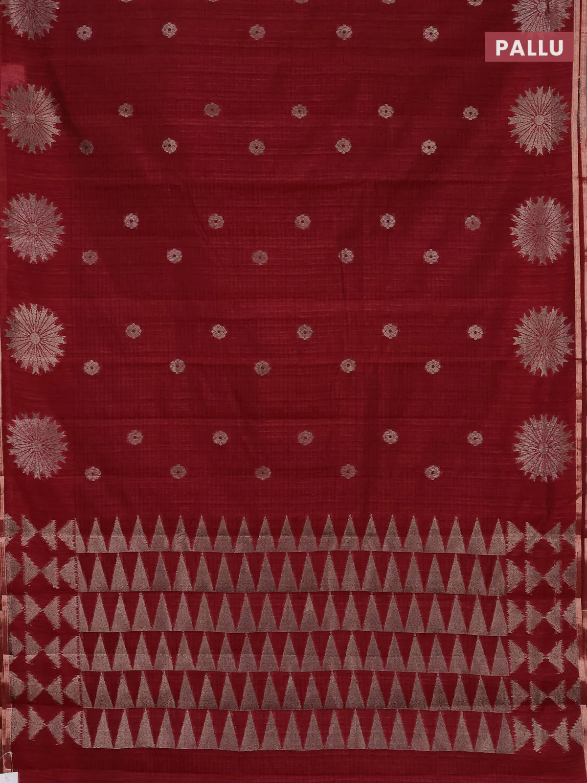 Banarasi semi matka saree maroon with woven buttas and woven butta border - Image 3