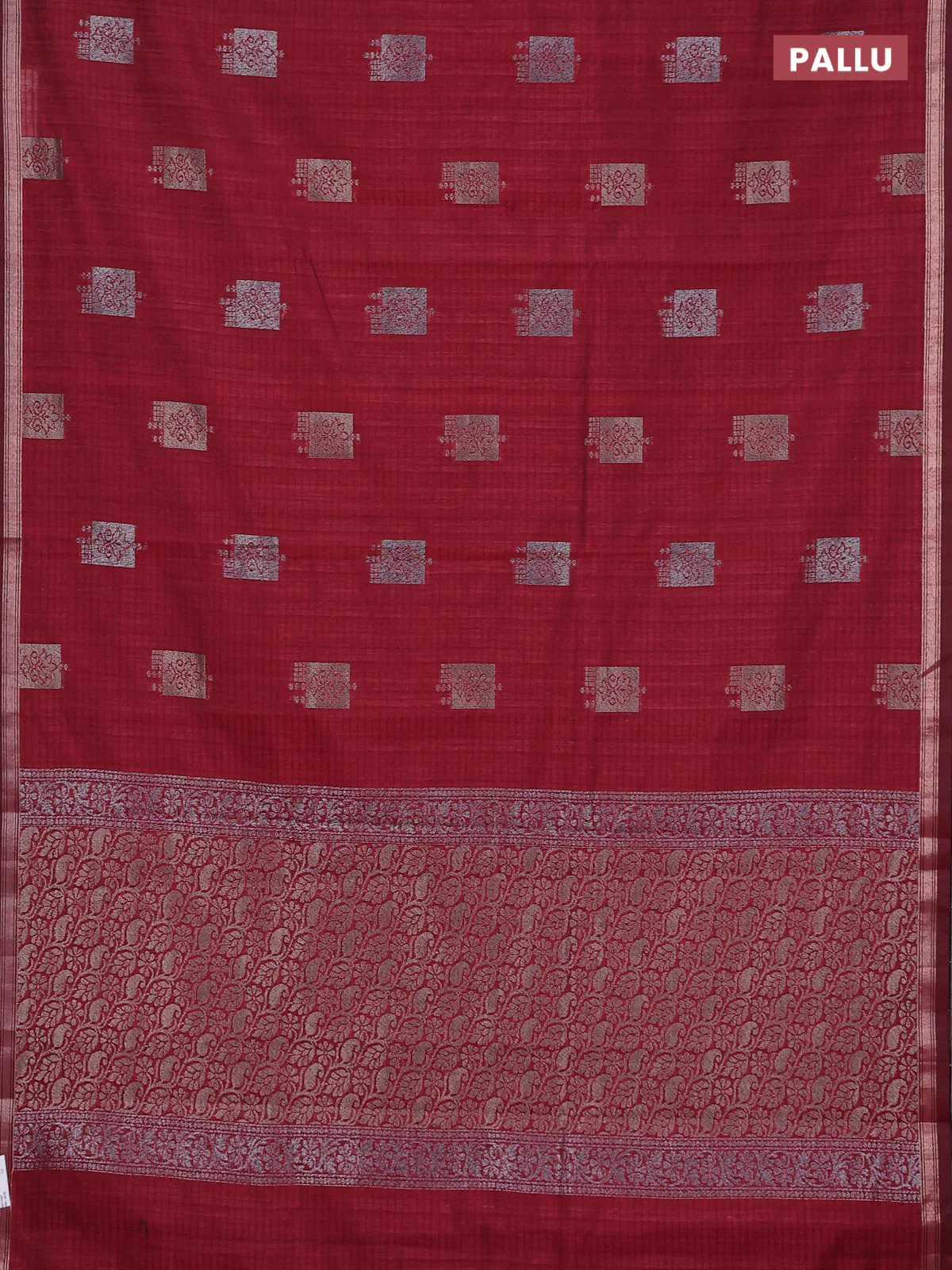 Banarasi semi matka saree maroon with woven buttas and zari woven piping border - Image 3