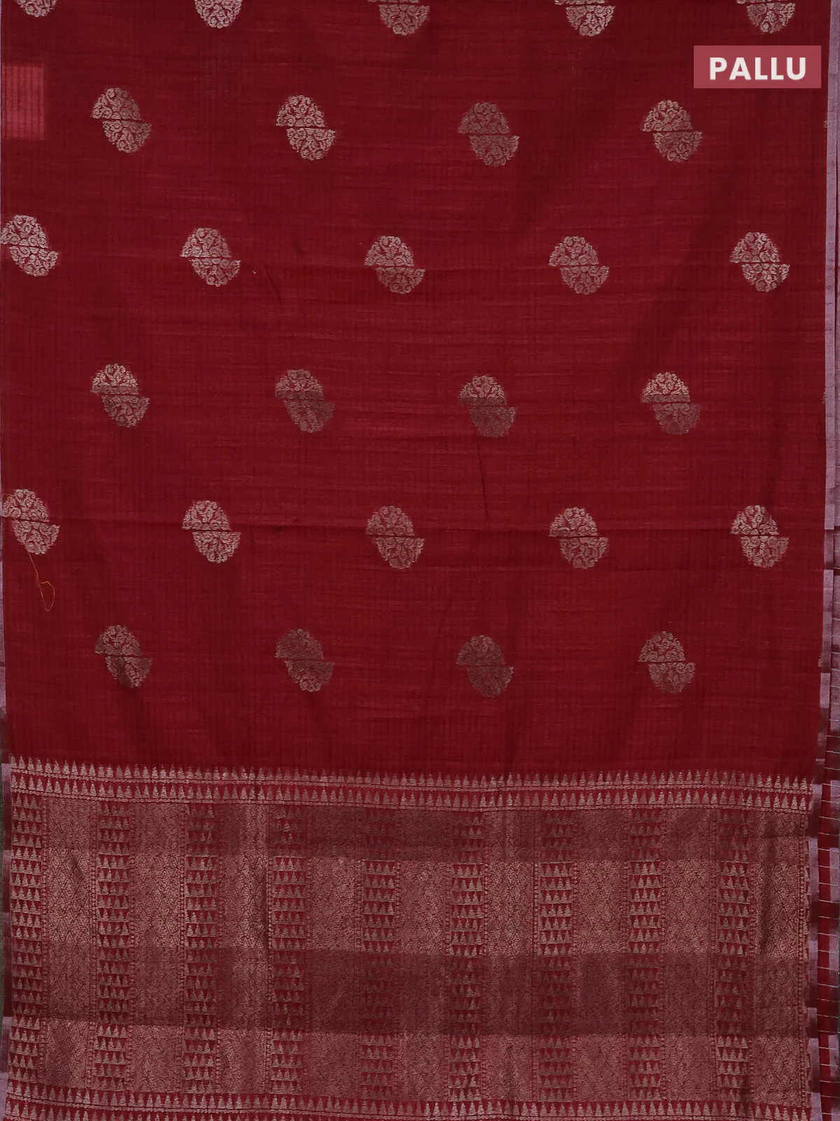 Banarasi semi matka saree maroon with woven buttas and zari woven piping border - Image 3
