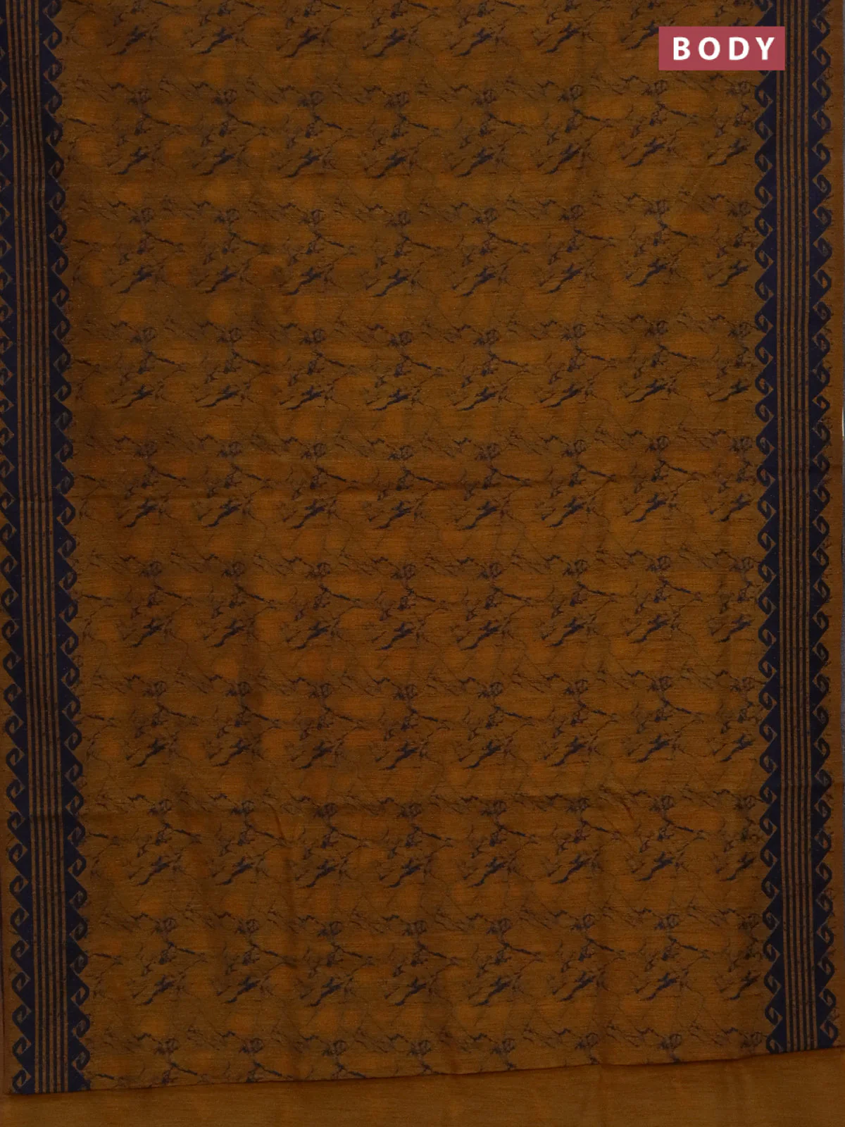 Banarasi semi matka saree mustard yellow and navy blue with allover thread weaves and thread woven border - Image 2