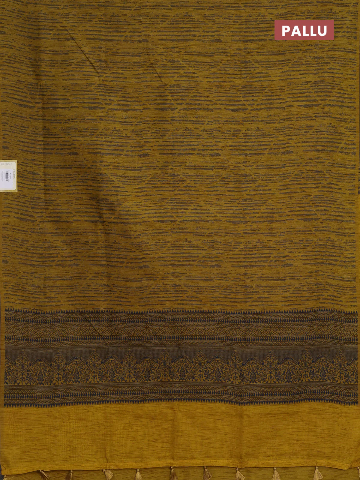 Banarasi semi matka saree mustard yellow with allover thread weaves in borderless style - Image 3