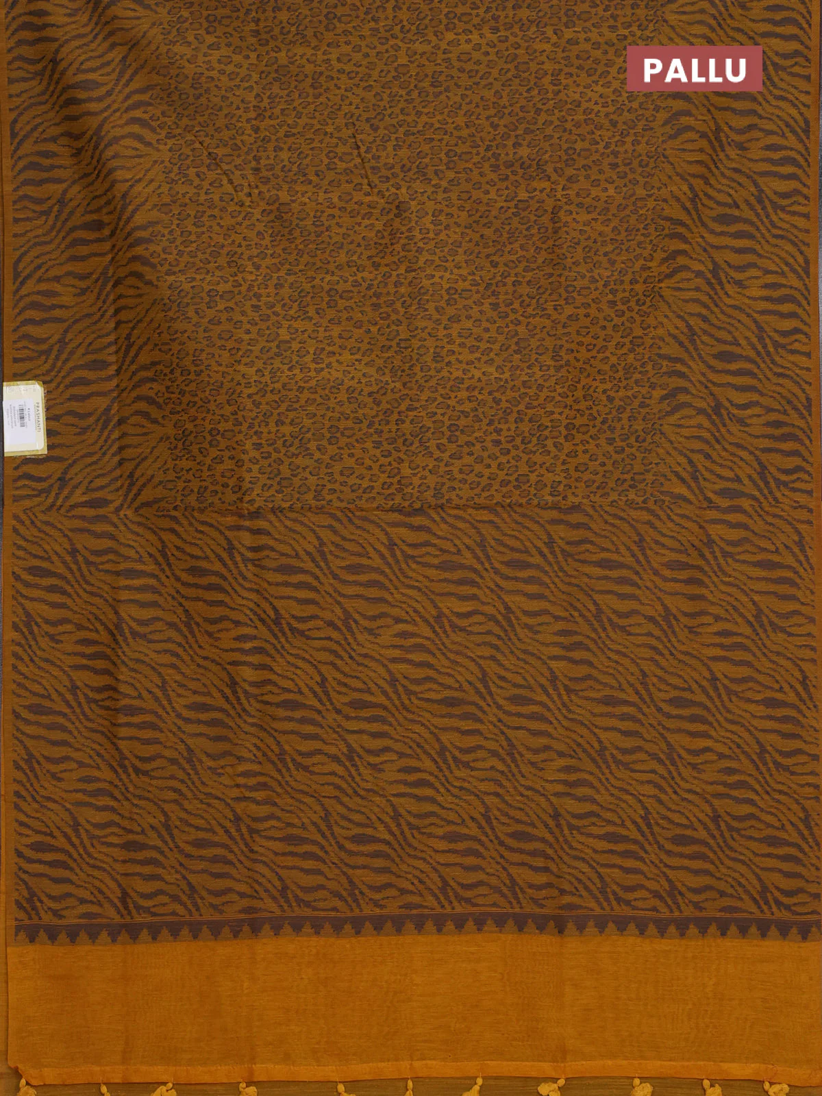 Banarasi semi matka saree mustard yellow with allover thread weaves in borderless style - Image 3