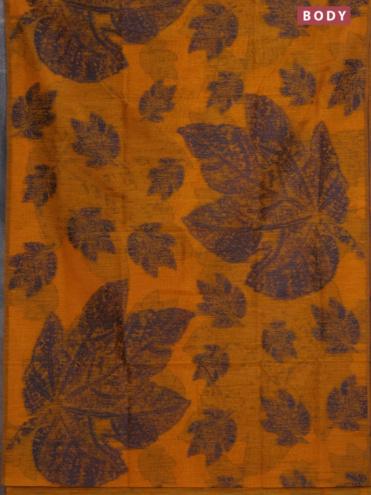 Banarasi semi matka saree mustard yellow with allover thread woven leaf butta weaves in borderless style - Image 2