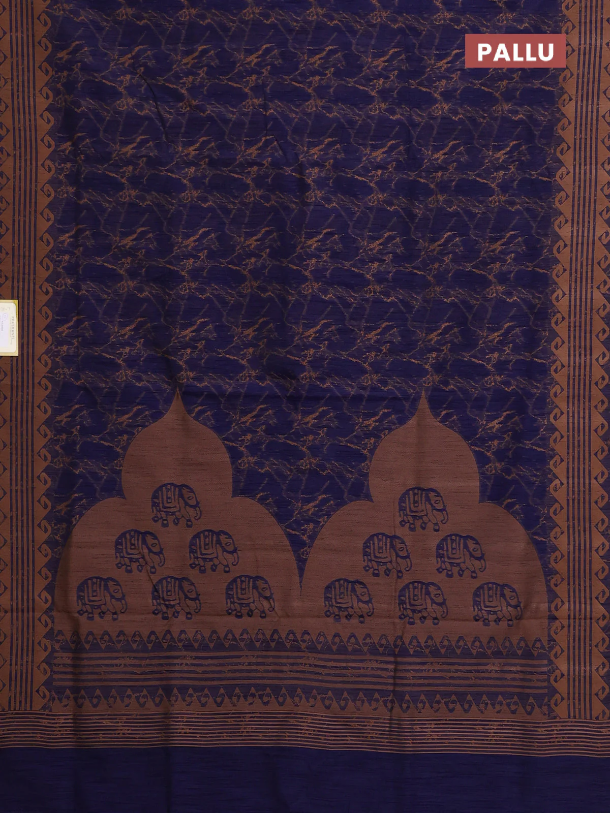 Banarasi semi matka saree navy blue and brown with allover thread weaves and thread woven border - Image 3