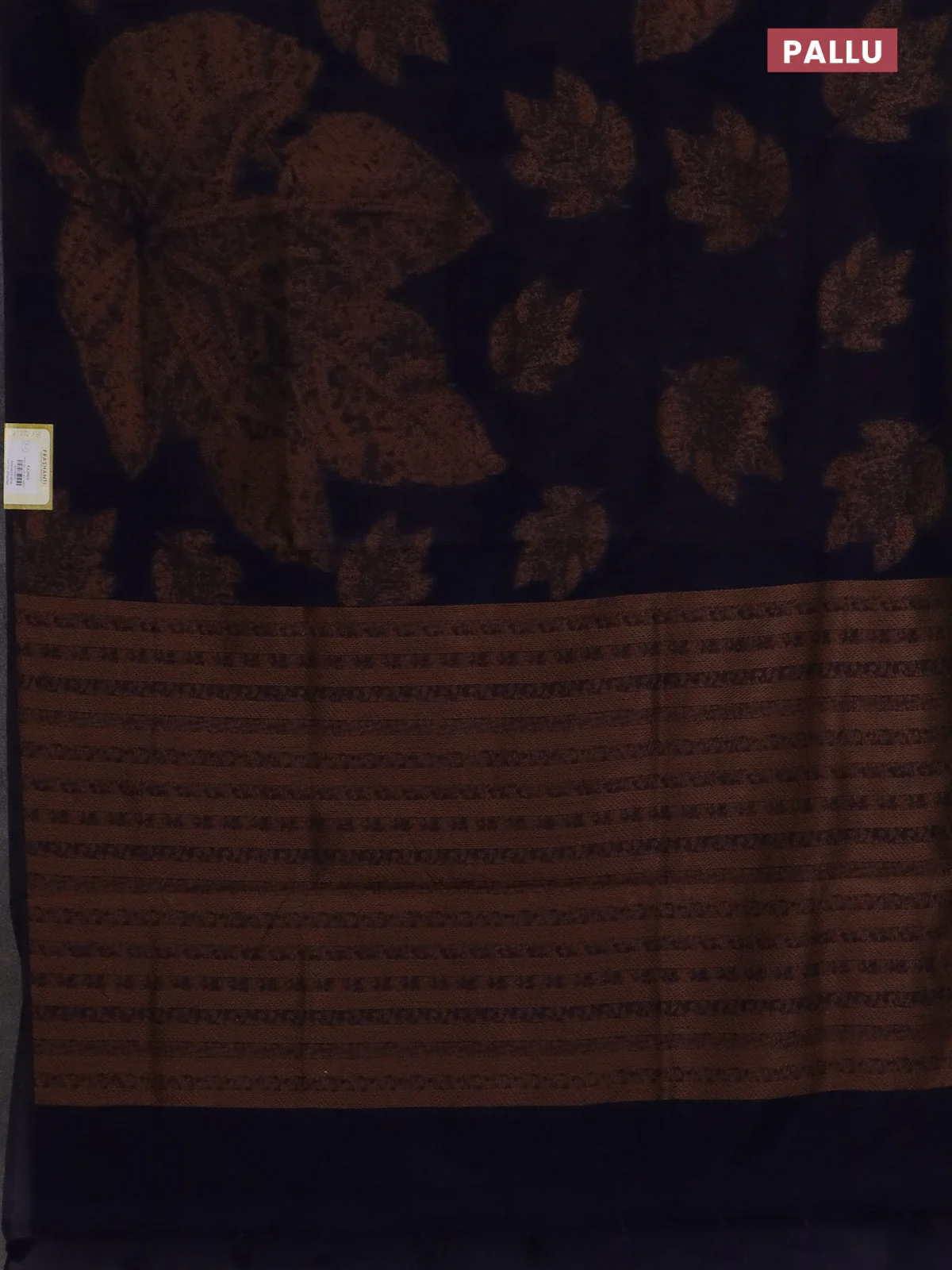 Banarasi semi matka saree navy blue with allover thread woven leaf butta weaves in borderless style - Image 3