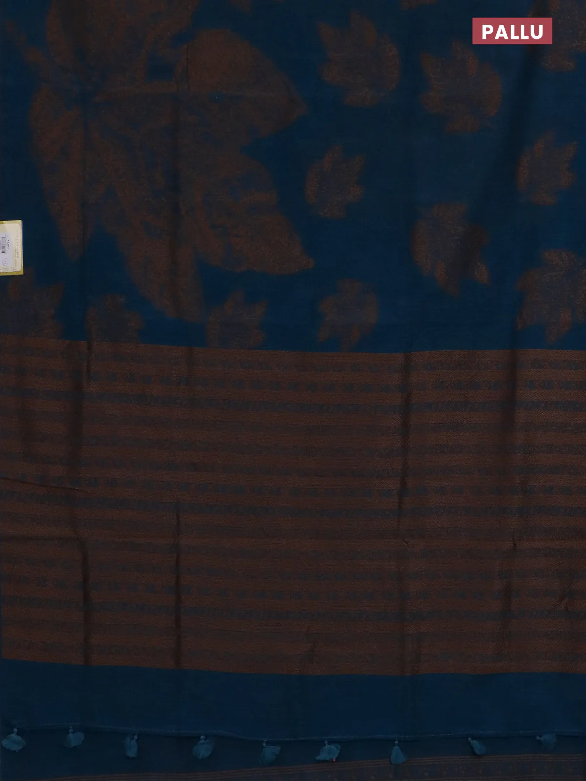 Banarasi semi matka saree peacock blue with allover thread woven leaf butta weaves in borderless style - Image 3