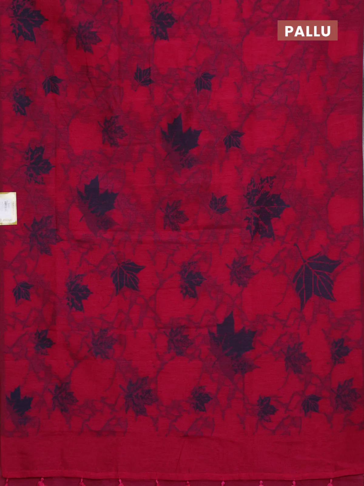 Banarasi semi matka saree pink with allover leaf thread woven buttas in borderless style - Image 3