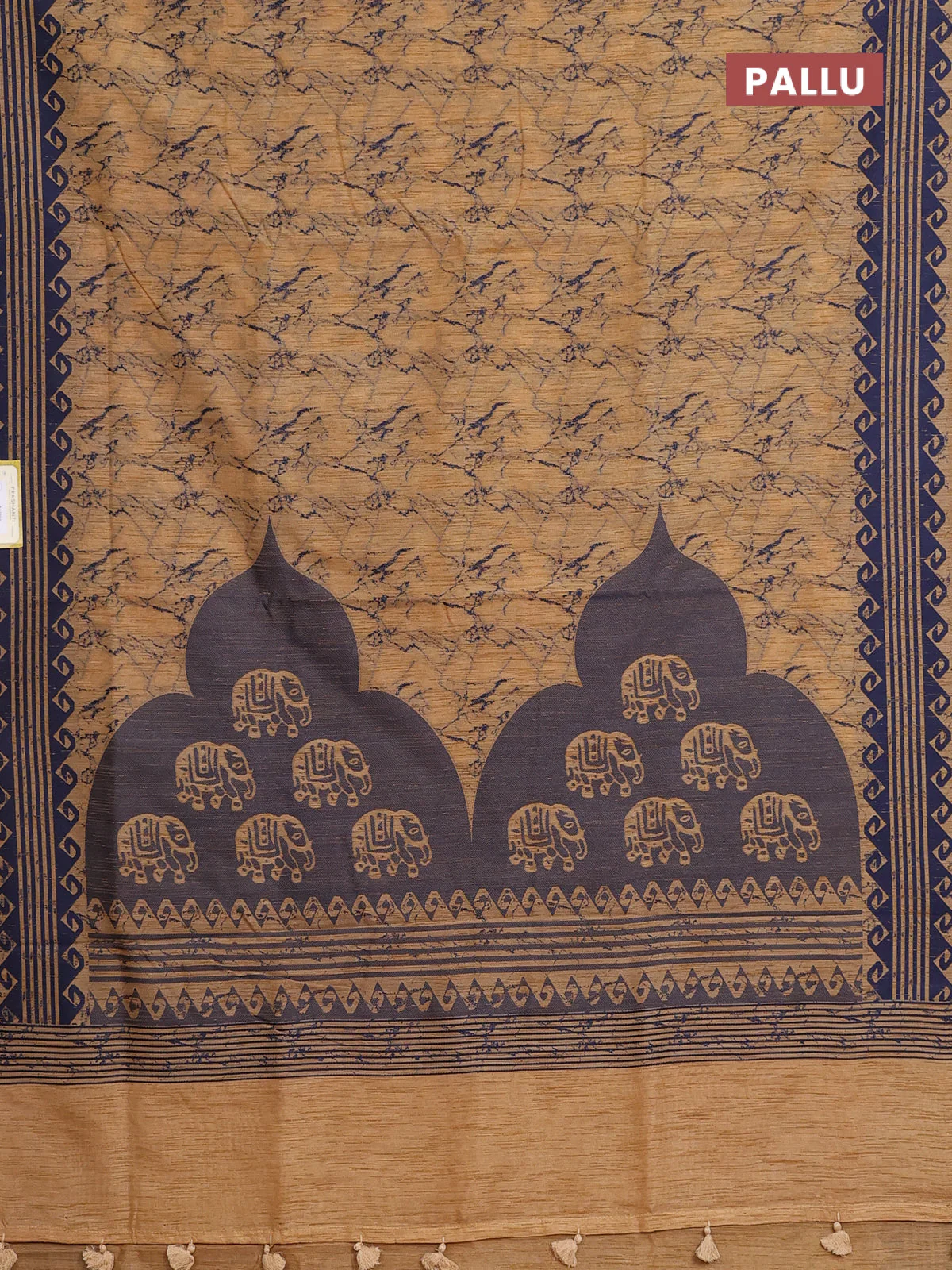 Banarasi semi matka saree sandal and navy blue with allover thread weaves and thread woven border - Image 3