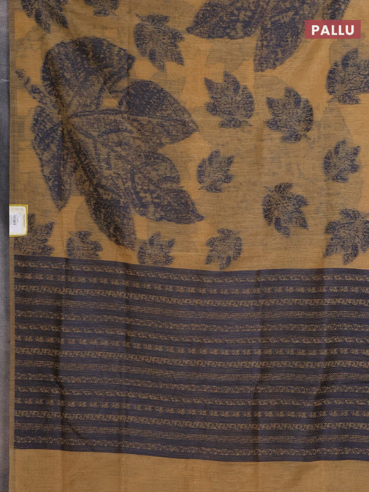 Banarasi semi matka saree sandal with allover thread woven leaf butta weaves in borderless style - Image 3