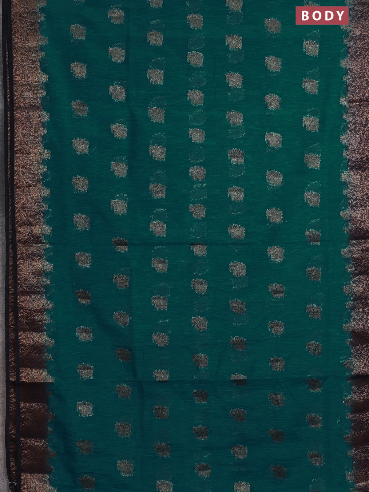 Banarasi semi matka saree teal blue shade and navy blue with thread & zari woven buttas and banarastyle border - Image 2