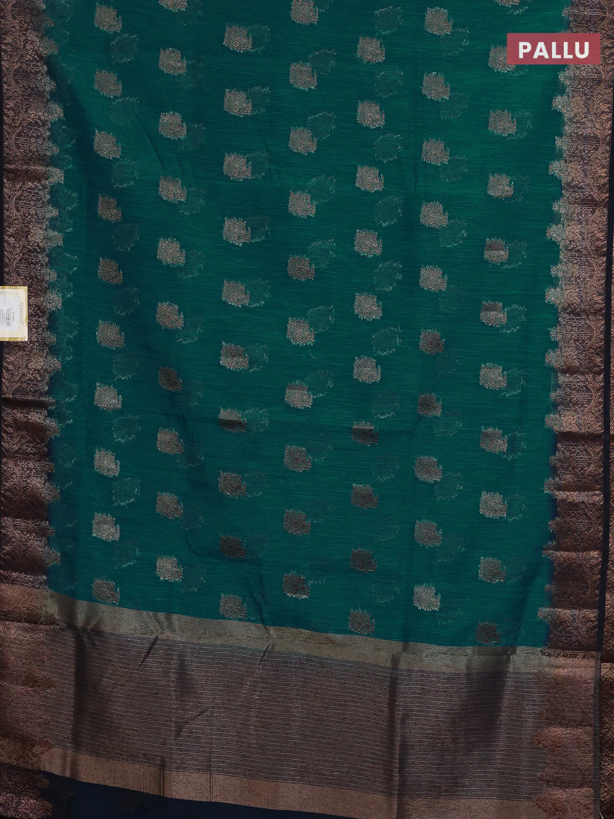 Banarasi semi matka saree teal blue shade and navy blue with thread & zari woven buttas and banarastyle border - Image 3