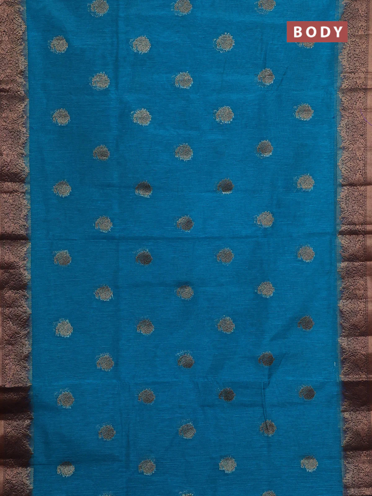 Banarasi semi matka saree teal blue shade and navy blue with thread & zari woven buttas and banarastyle border - Image 2