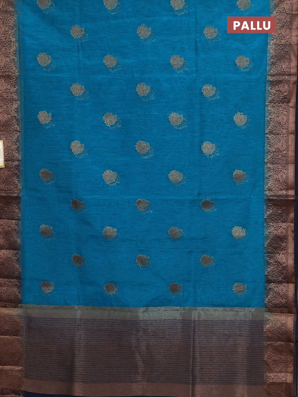 Banarasi semi matka saree teal blue shade and navy blue with thread & zari woven buttas and banarastyle border - Image 3