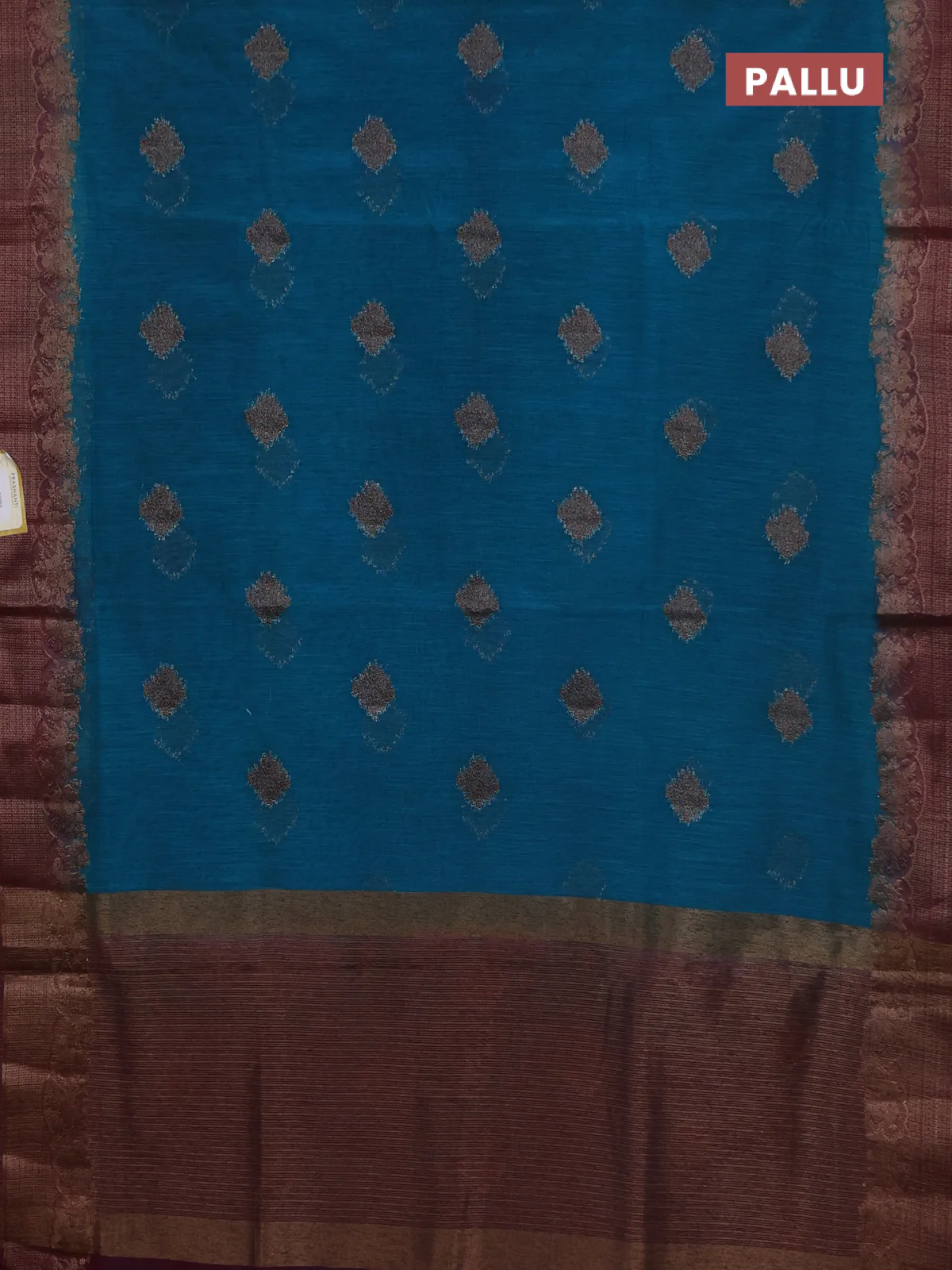 Banarasi semi matka saree teal blue shade and wine shade with thread & zari woven buttas and banarasi style border - Image 3