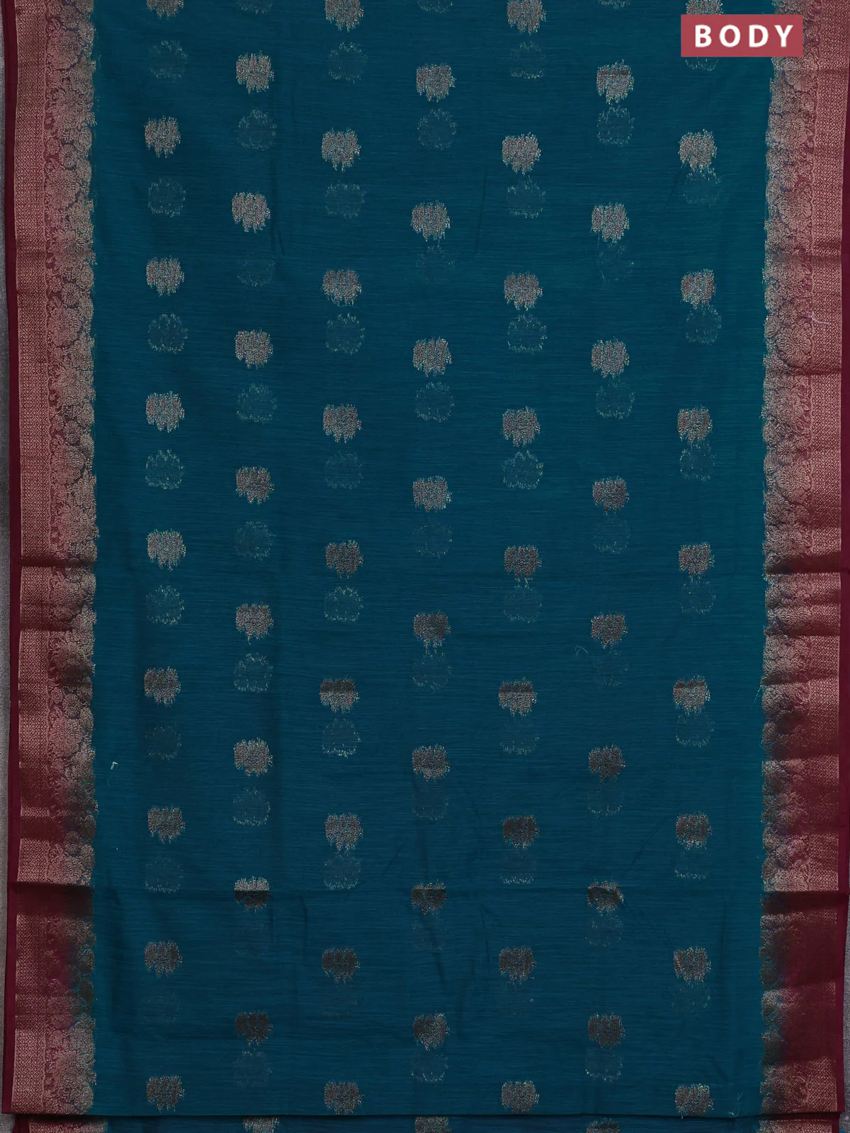 Banarasi semi matka saree teal blue shade and wine shade with thread & zari woven floral buttas and banarastyle border - Image 2
