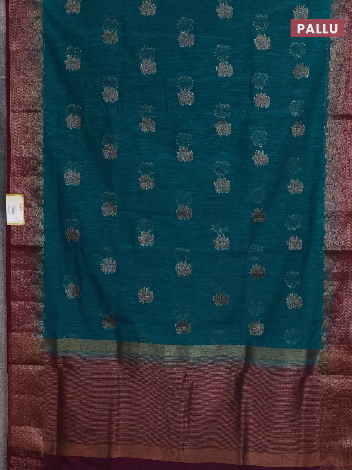 Banarasi semi matka saree teal blue shade and wine shade with thread & zari woven floral buttas and banarastyle border - Image 3