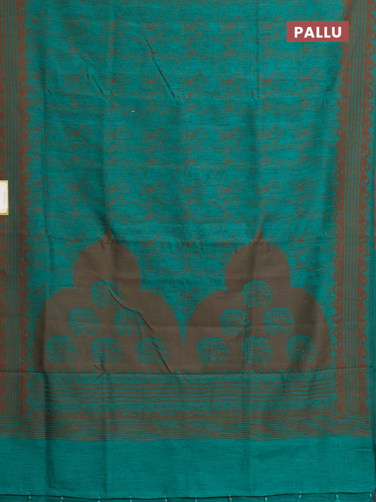 Banarasi semi matka saree teal green and brown with allover thread weaves and thread woven border - Image 3