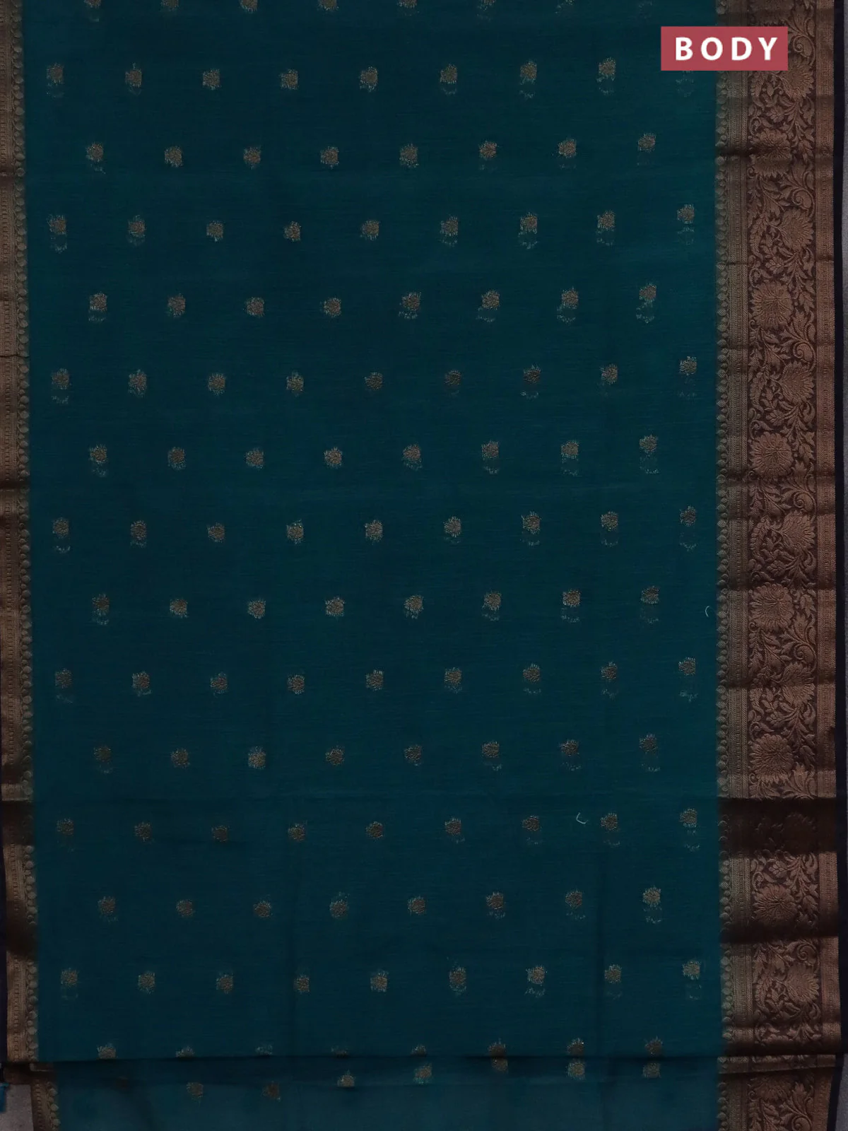 Banarasi semi matka saree teal green shade and navy blue with thread & zari woven buttas and banarastyle border - Image 2