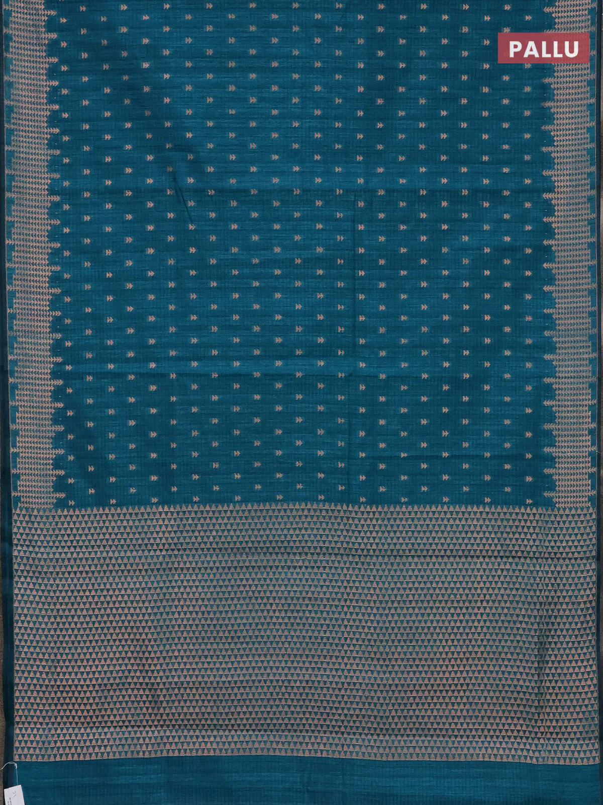 Banarasi semi matka saree teal green shade with allover zari woven geometric buttas and zari woven border - Image 3