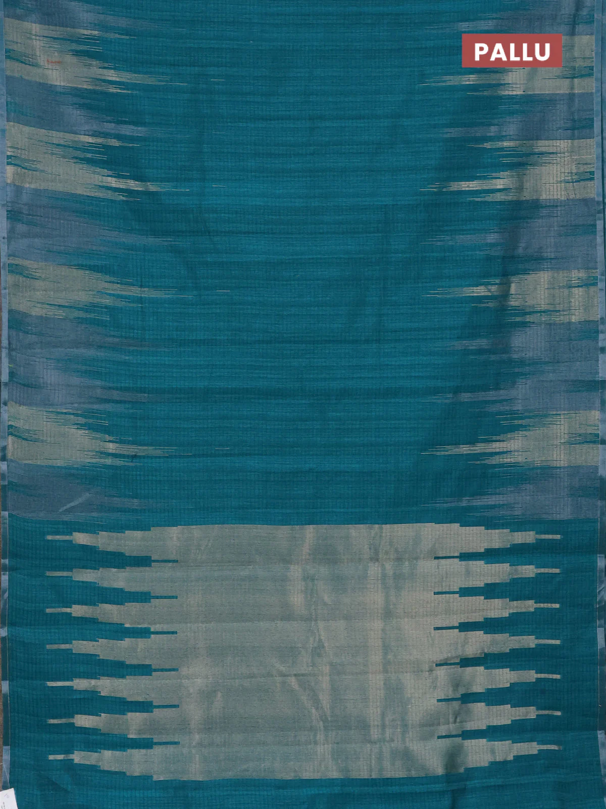 Banarasi semi matka saree teal green shade with plain body and temple design zari woven border - Image 3