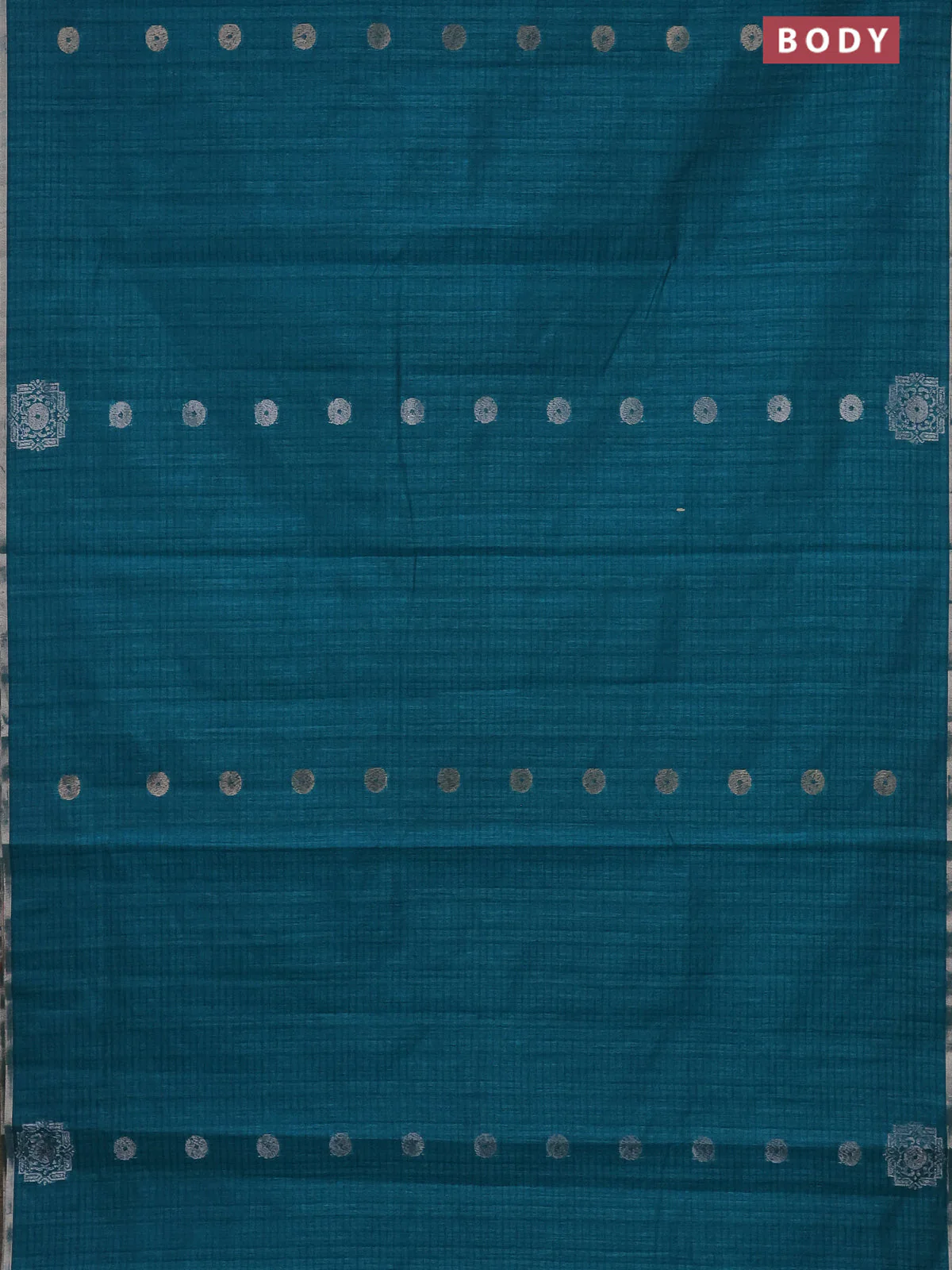 Banarasi semi matka saree teal green shade with silver & gold zari woven buttas and zari woven piping border - Image 2