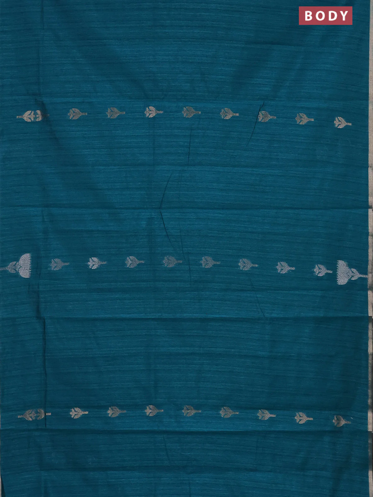 Banarasi semi matka saree teal green shade with thread & silver zari woven buttas and zari woven piping border - Image 2