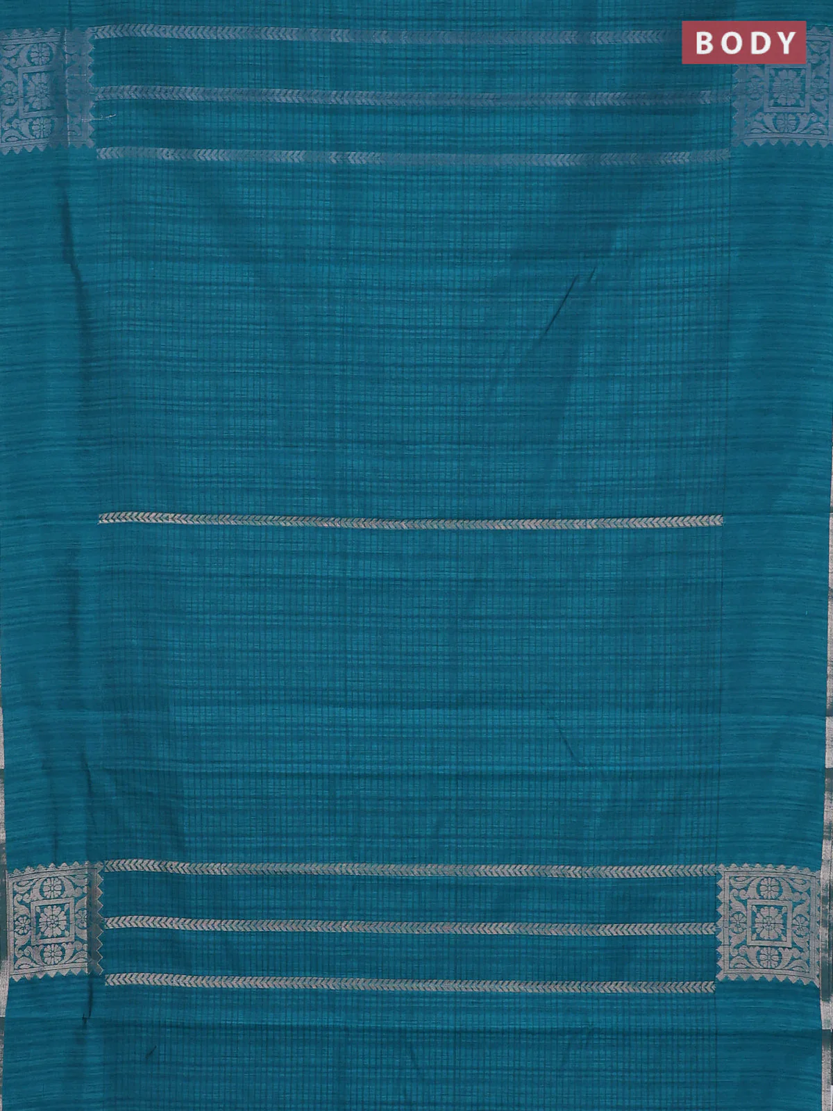 Banarasi semi matka saree teal green with allover silver & gold zari weaves and zari woven butta border - Image 2