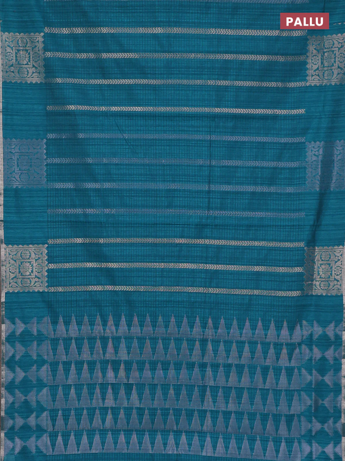 Banarasi semi matka saree teal green with allover silver & gold zari weaves and zari woven butta border - Image 3