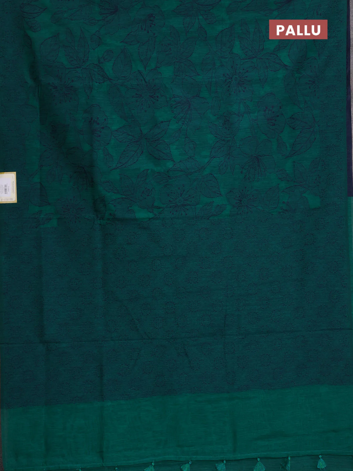 Banarasi semi matka saree teal green with allover thread floral weaves and thread woven border - Image 3